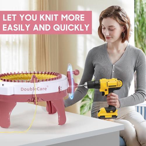 Image of DoubleCare Knitting Machine Adapter, Quick Knit Machine Attachment | with Hexagonal Steel Drill Electric Screwdriver, Compatible with 48 /40 /22 Needles, DIY Craft Fast Knitting Christmas Hats