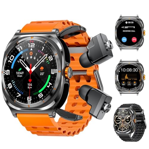 FANCHENGZI Smartwatch with Earbuds(Black & Orange 2 Straps...