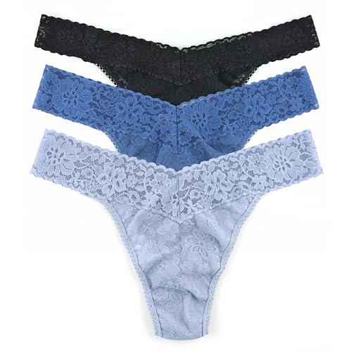 Image of hanky panky - Daily Lace Original Rise Thongs for Women 3 Pack | One Size (4-14) | Lacy thong underwear, lingerie panties