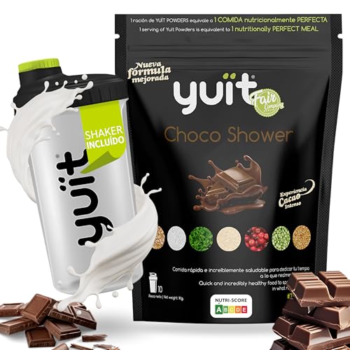 YUÏT - Batidos Sustitutivos de Comida con 31 Vitaminas y Minerales + Porbióticos Batido Proteico con 35gr de Proteínas - Comida REAL en Polvo - +34gr HIGH Protein (1 kg Chocolate + SHAKER)