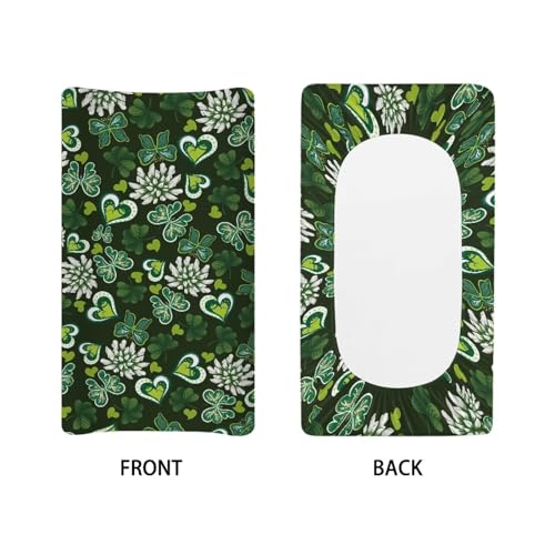 Image of Butterfly Green Heart Cute Changing Table Cover for Boys Girls Diaper Changing Table Cover Soft Washable Stretchy Changing Mat Sheet Cover