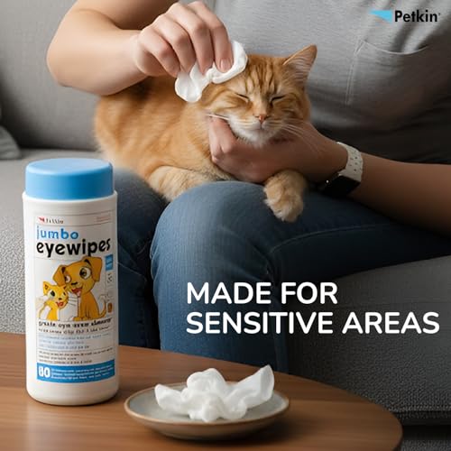 Image of Petkin Jumbo Eyewipes for Dogs and Cats, Wipes Away Daily Dirt and Tear Stains, Gently Cleans Eye, Remove Dirt, Super Convenient, Ideal for Home or Travel 80 Petwipes