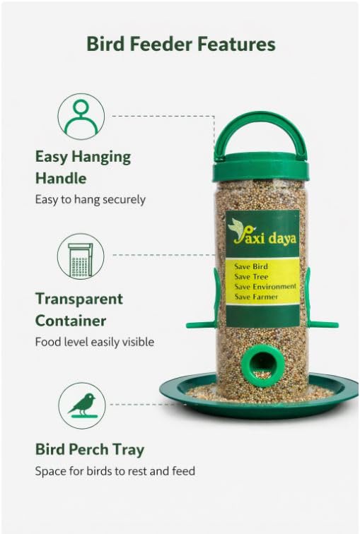 Image of Bird Feeder with Seed Container (Pack of 2) - Hanging Plastic Bird Feeder Bottle with Tray for Outdoor Balcony & Garden | Durable & Easy to Refill