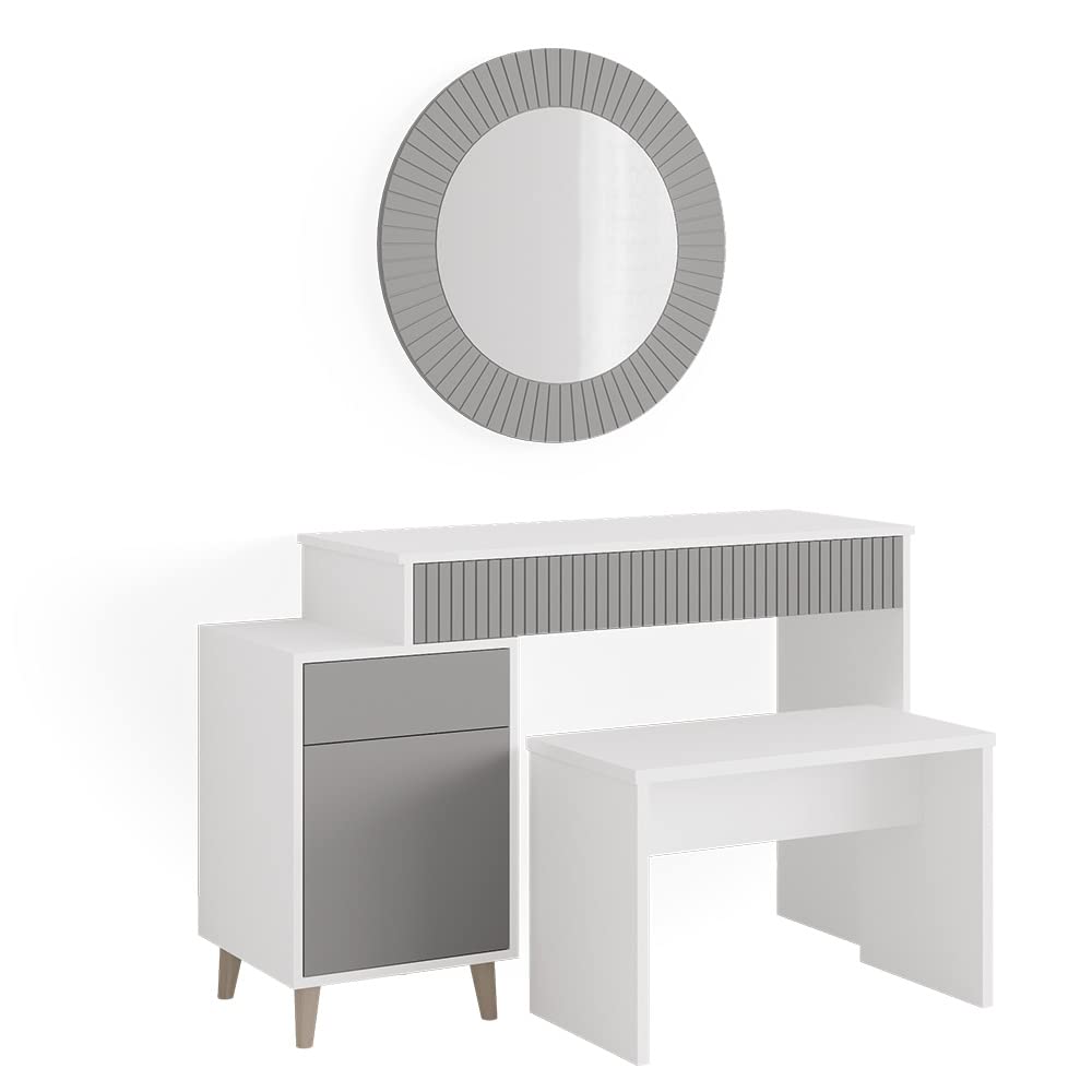 Vicco Vanity table Arles, Grey/White, 120 cm with bench