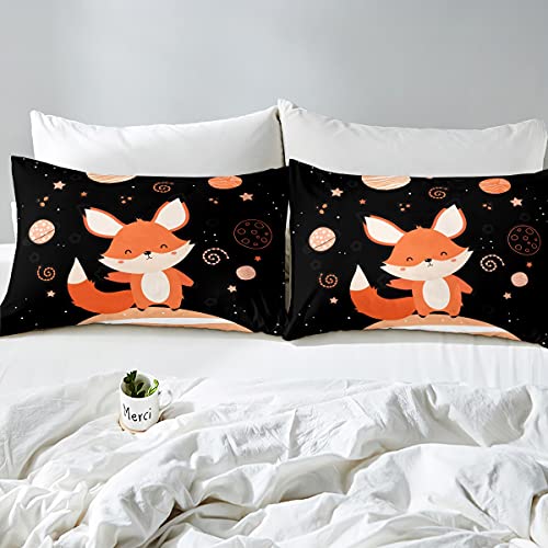 Feelyou Conjunto de cama de raposa de desenho animado para meninas, meninos e crianças, edredom com