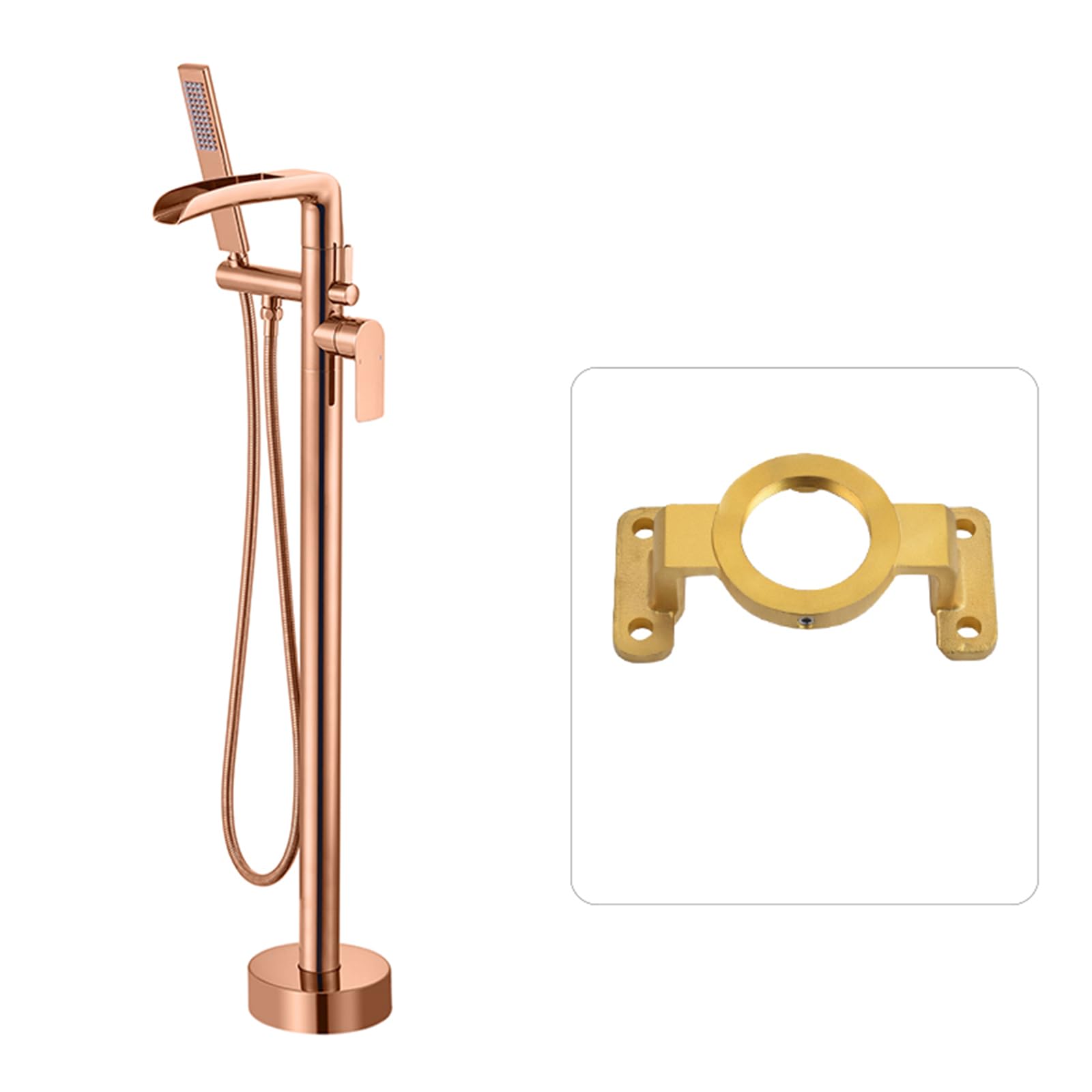 HADECOLL Freestanding Bath Taps Floor Mounted Waterfall Hot And Cold Brass With Shower Freestanding Bathtub Faucet, Chrome,Rose Gold