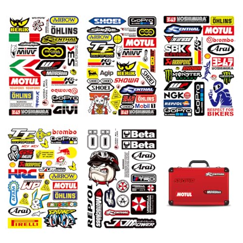 AEIXYA Kit de 5 Pegatinas Moto, Hojas de Vinilo de para Cascos, Skates y Coches, Diseños Únicos y Resistentes para Tuning y Decoración DIY, Fácil Aplicación y Retirada sin Residuos
