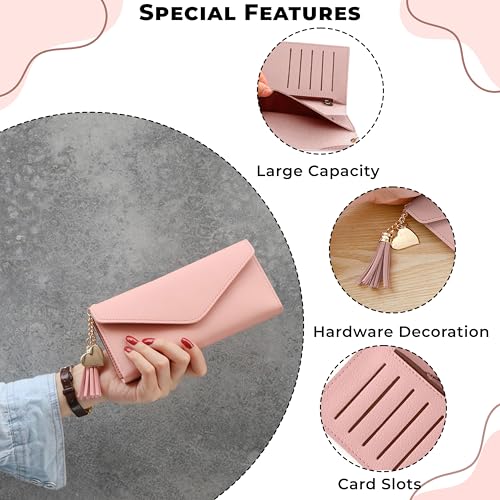 Image of Kraptick Women's Wallet -Stylish and Compact Purse Clutch Wallet for Women, Stylish Card Coin Holder, Debit Card Holder, Money Organizer and Travel Wallet with 13 Slots (Pink)