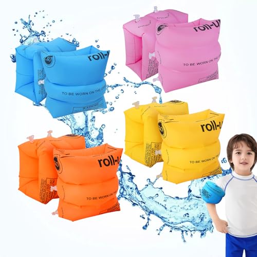 EIVONDA Arm Floaties Kids 3-6 Inflatable Swim Arm Bands for Toddlers Arm Floats for Swimming Training Pool Floats PVC Water Wings Pool Party Toys (Blue & Pink & Orange & Yellow)
