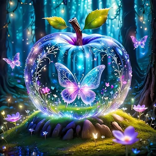 Butterfly Diamond Art Kits for Adults, Butterfly Diamond Painting for Beginners, Crystal Apple Diamond Dot, Dimond Art Paintings, Gem Painting Kit, Crafts for Adults, Home Wall Decor Gifts (14x14inch)