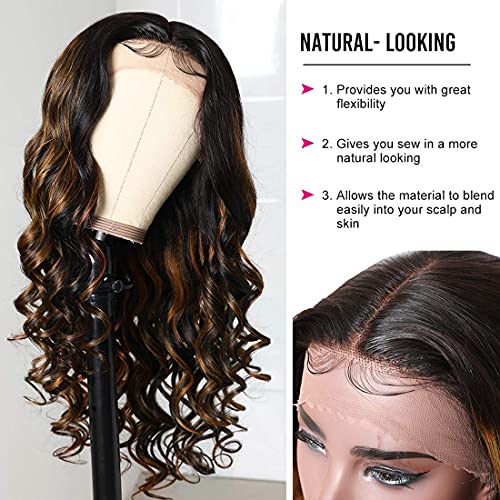 Image of Beauty Forever Balayage FB30 Body Wave Highlight 13x4 Lace Front Human Hair Wigs for Women 10A Brazilian Hair Ombre Brown Blonde Lace Frontal Wigs Pre Plucked with Baby hair 150% Density 20 Inch