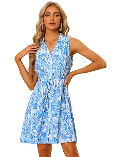 Allegra K Women's Paisley Pattern Sleeveless Shirtdress with