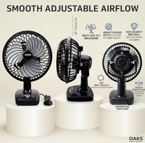 Image of OAKS 230 MM High Speed Table Fan For Home, Bedroom, Living Room With Powerful Motor and 3 Speed Setting (Black)