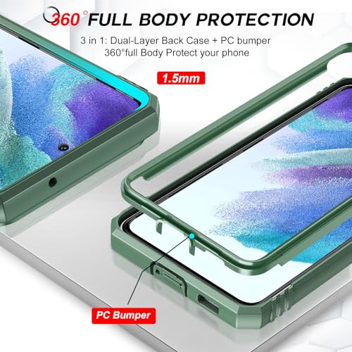 LeYi Compatible for Samsung Galaxy S21-FE Case: Galaxy S21 FE 5G Case with Screen Protector Tempered Glass X 2 & Magnetic Stand, Dual Layer Protective Samsung S21FE Case para Cell S 21 FE, Green - image 6