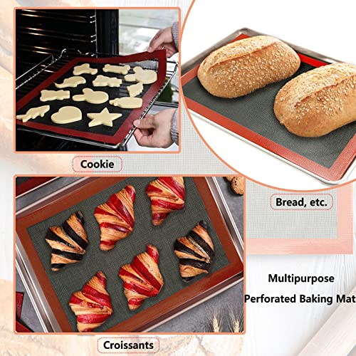 Perforated Baking Mats, 2 Pcs Eclair Silicone Mat For Half Sheet, Non-Stick Reusable Oven Liners For Making Bread/Pizza/Pastry/Cookie 11 5/8" X 16 1/2" #TOP4
