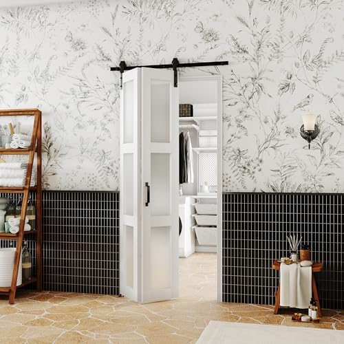 Lakenyon 3Lite Glass BiFold Barn Doors, 30" x 84" Door Slab with 2