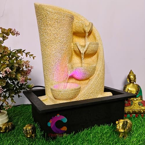 Image of Decorative Water Fountain for Home Decor, Office, Indoor & Outdoor, Garden, Puja Room, Vaastu, Reception, Spa, Gifting. (Yellow Diya)