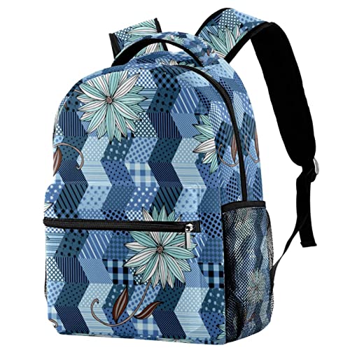 Sac à dos de voyage rétro avec porte-bouteille et motif fleurs bleues