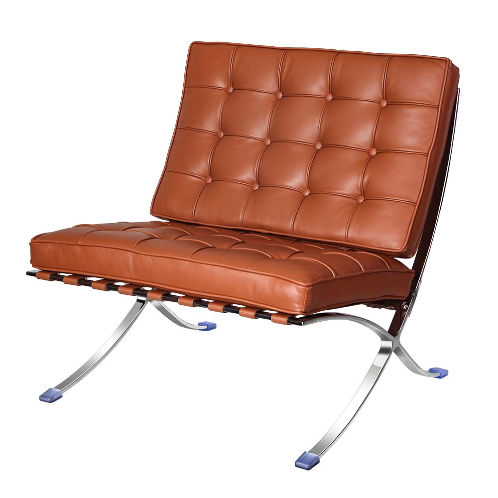Buy Lounge Chair, Genuine Leather Side Chair Club Chair with Stainless Steel Frame for Bedroom
