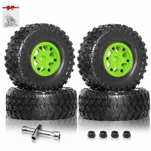 REDSPIDER 2.2 Beadlock Wheels and Tires?4pcs?Plastic wheels with lightweight design?All terrain tires.for 1:10 RC Axial SCX10 Canyon Trail 105Rims TRX4 TRX6(Green)