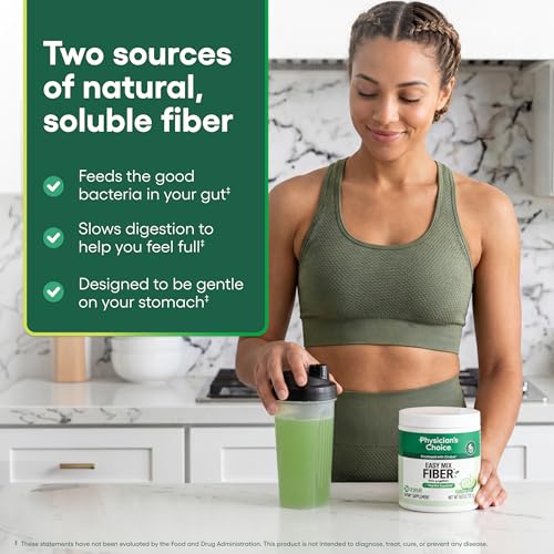 Image of Physician's CHOICE Easy Mix Fiber for GLP-1 Support - No Grit - Daily Prebiotic Soluble Fiber Powder Supplement for Women and Men - Cucumber Lime - 30 Servings
