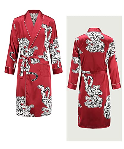 Silky Satin Men Robe Nightgown Long Sleeves Kimono Bathrobe Gowndragon Print Pajamas Sleepwear2