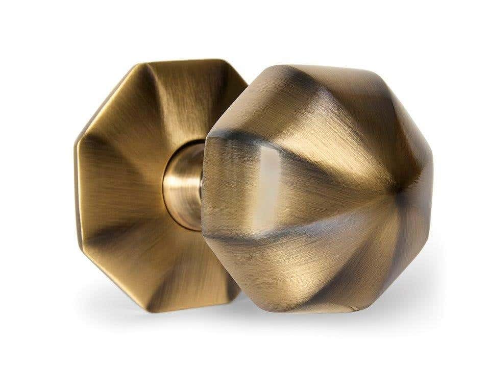Designer Levers Octagonal Centre Door Knob - 57mm - Antique Brass