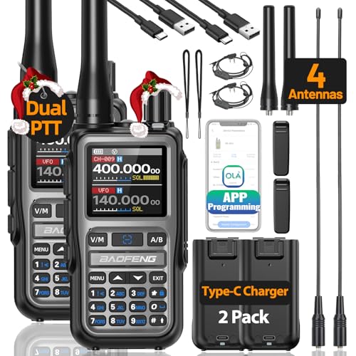 Baofeng Radio UV-5R Mini Ham Radio Long Range Handheld Two Way Radio NOAA Weather Radio Rechargeable Walkie Talkies Dual PTT APP Programming Copy Frequency 999CH with USB-C Charging Survival Radio