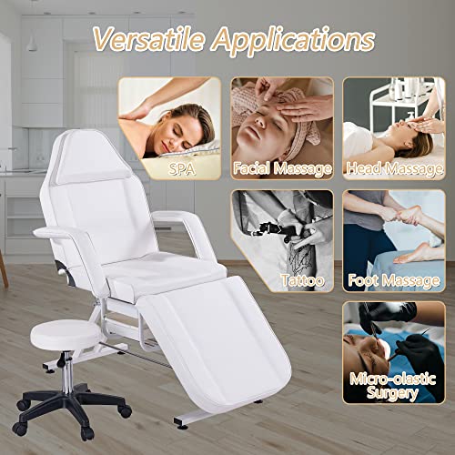 Machome Facial Chair, Salon Leather Cover Professional Facialtabel Hydraulic Stool, Massaging Tables For Barber Face Beauty Updated Beds And Tattoochairs W/ 2 Storage Boxes, White #TOP5