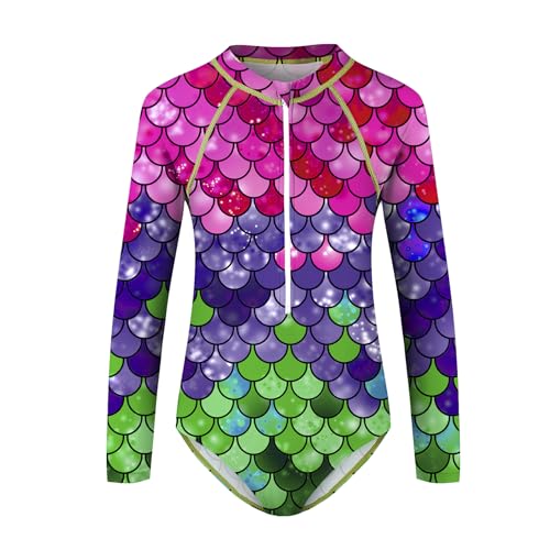 Image of Zando UPF50+ Girls Long Sleeve One Piece Swimsuit with Zipper - Rash Guard for Teens Toddler Kids 2-15 Years