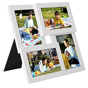 SONGMICS Fotolijst collage voor 4 foto’s, 10 x 15 cm, wandmontage fotogalerij display, Kerstmis, met glasplaat, wit RPF25WT