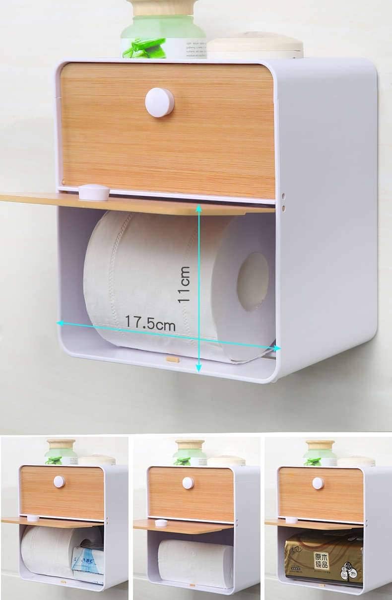 FXBZA Toilet Paper Holder with Storage Shelf No Drilling Toilet Roll Holder Section Toilet Paper Holder Stand Wall Mount Bathroom Accessory-A image 3