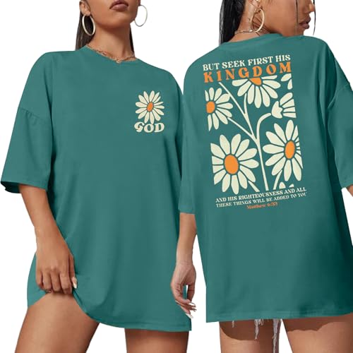 Boho Christian Oversized Shirts Women Religious Faith Shirt Bible Verse Gifts Tee God Short Sleeve Tops