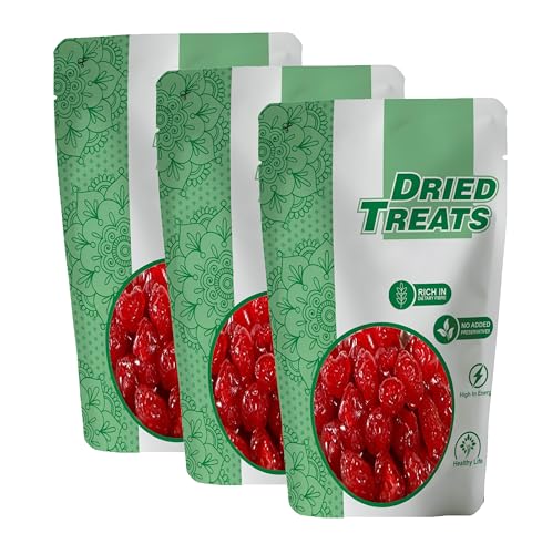 Image of Dried treats Dried Cherries 600 Grams (200 Grams X 3) - Juicy, Sweet and Chewy Snack Rich in Vitamins & Fiber | Loved by Kids, Travellers and Cooking Friendly Moms | Easy to Pack for Lunchboxes, Trips, or Decorating Cakes, Cupcakes, Ice-Cream and More | Ready to Eat Sweet Red Cherry