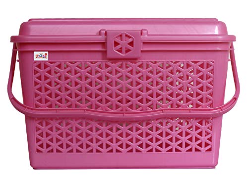Fun Homes Plastic Multipurpose Trendy Shopping Small Basket with Lid (Pink)