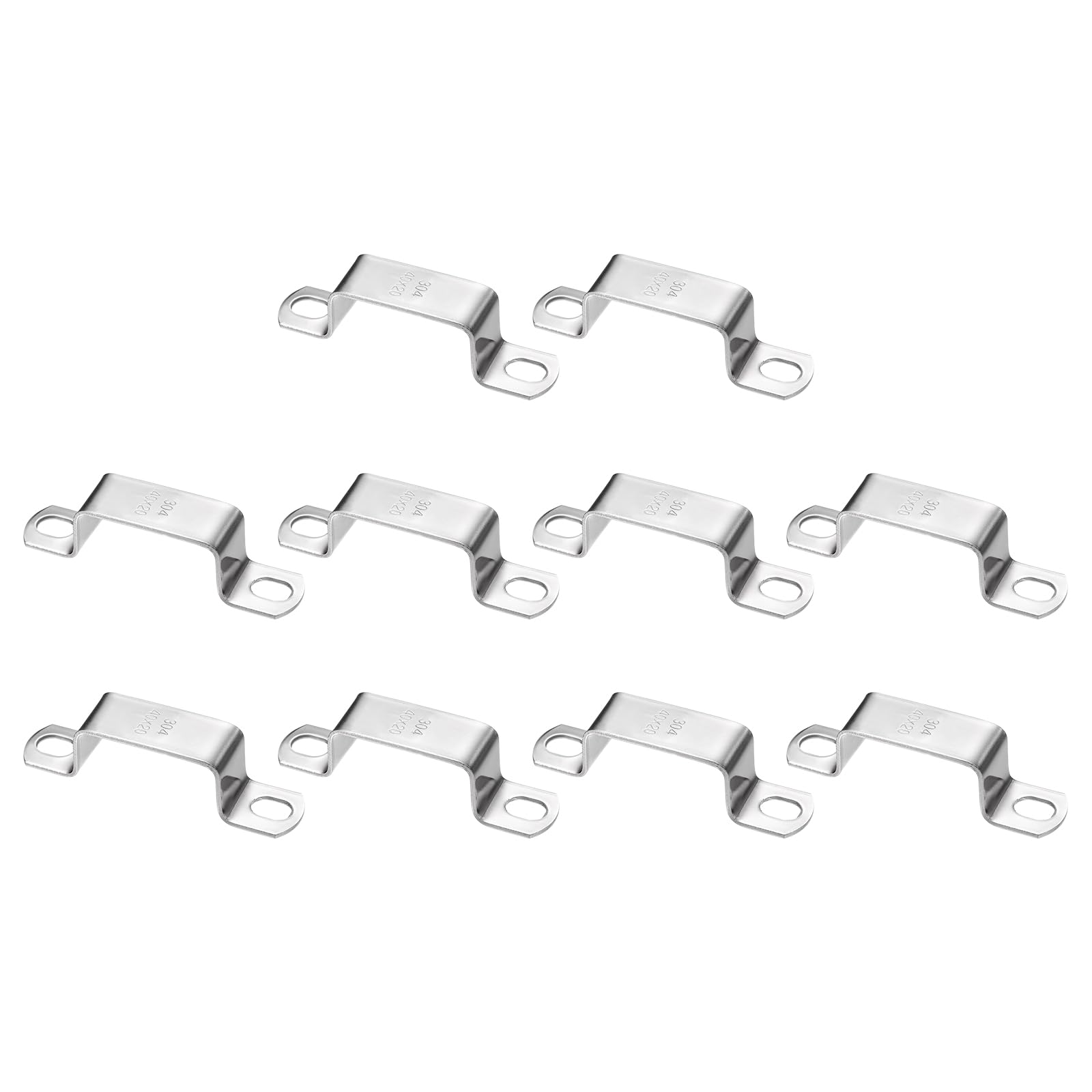 sourcing map 10pcs Square Pipe Clamp 40x20mm 304 Stainless Steel Square Tube Buckle U Shaped Tube Clamp Strut Connector for Pipe Hose Cable, Silver