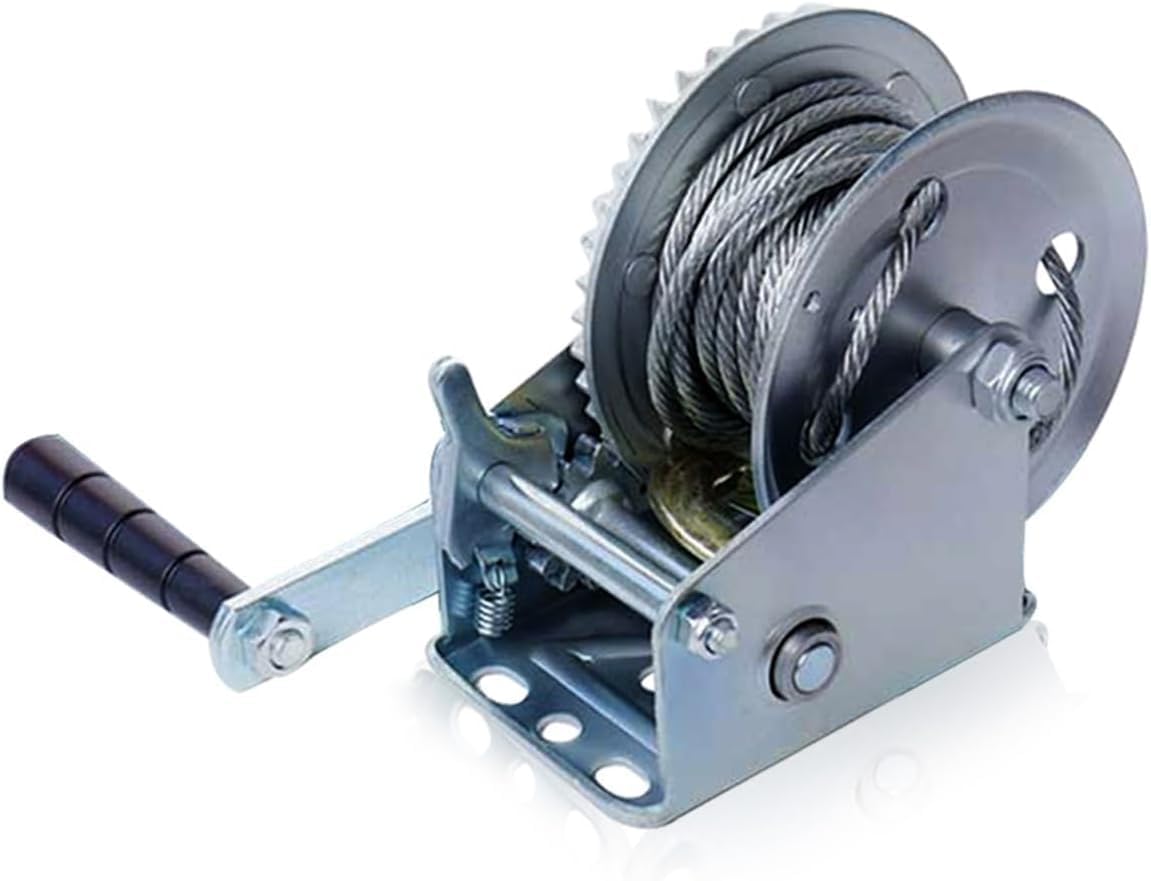 Heavy Duty Hand Winch Portable Steel Cable Boat Trailer Winch, Two-Way Ratchet Gear Manual Winch Hand Crank Crane (1200lbs-8m