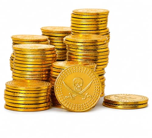 D.A.Y. Republic Kids Caribbean Pirate Fancy Dress Costume Accessory Kit for Halloween or Theme Party Pretend Role Play Set (72 Gold Pirate Coins)
