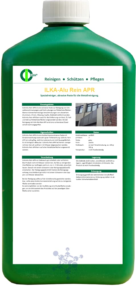 ILKA® - Alu-Rein S Spezialreiniger für Aluminium und Metalloberflächen | 1ltr | Reiniger auch für eloxierte Alu-Fassaden, Chrom, Edelstahl, Kunststoffe