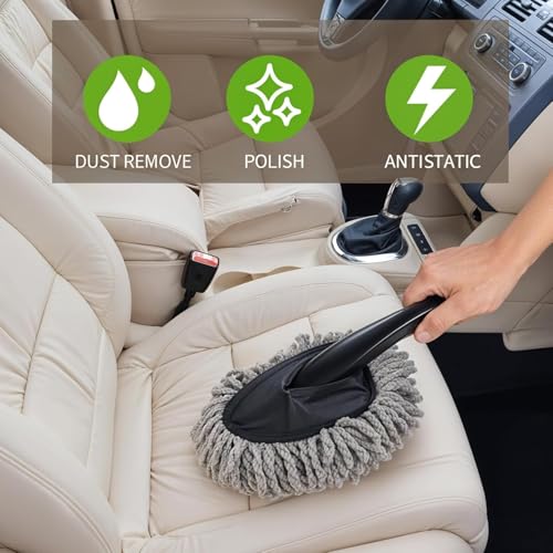 Image of Mini Microfiber Duster Interior, Multi-Purpose Duster Brush with Handle for Car Cleaning & Household