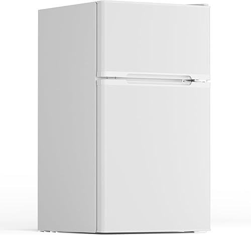 Refrigerador pequeño de 3.1 pies cúbicos con congelador, refrigerador compacto con 2 puertas, mini refrigerador con estantes de vidrio extraíbles