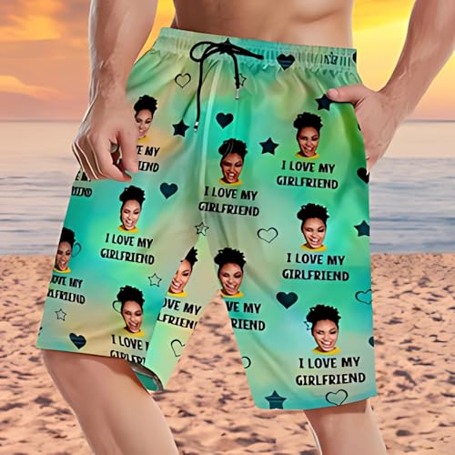 I Love My Wife, Custom Photo Men Beach Shorts, Funny Beach Shorts with Wife's Face, Funny Husband Swimming Trunks, Swim Short for Men, Summer Vacation Gift, Gifts for Husband, Boyfriends White2