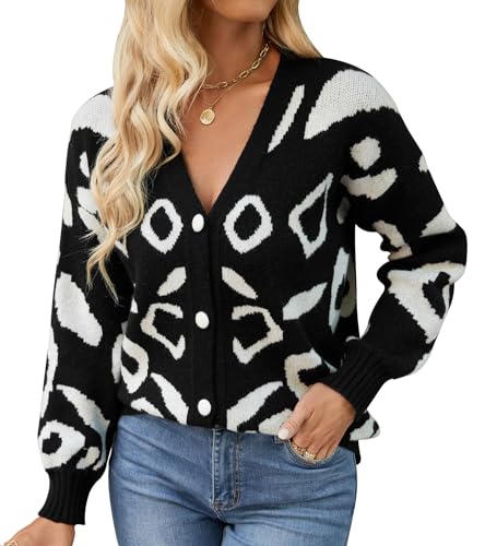 Image of Leoparts Women's V Neck Cardigan Sweaters Long Sleeve Open Front Button Down Knit Fashion Leopard Sweater Coat Outwear