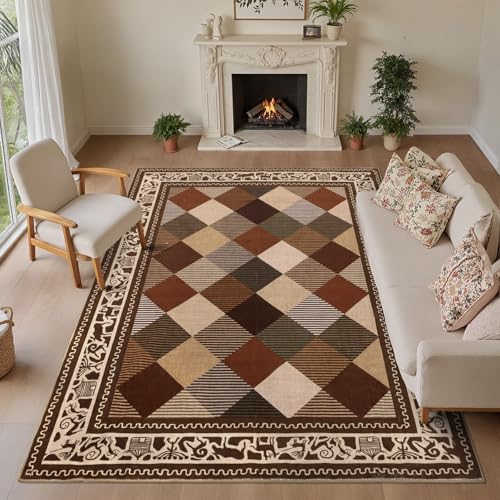 nesrt Boho Brown Washable Area Rugs for Living Room 5x7Ft,