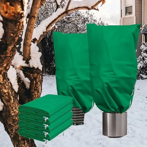 XHGWJSX 4 PCS Plant Covers Freeze Protection, 2.8 oz 47.2''x70.8'' Reusable Winter Plant Covers for Outdoor Garden with Zipper Drawstring, Frost Blankets Shrubs Cover for Frost Cold Pest Protection Cover