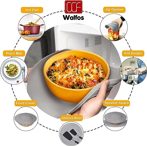 Image of Walfos Silicone Microwave Mats, Heat Resistant Multi-Purpose Microwave Trivet Mat, Non-Slip Hot Pads, BPA Free Silicone Mats for Microwave, Oven, Hot Pan, Pot (Grey)