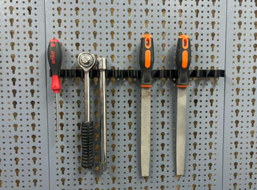 2x Universal Halterung Feilen Stemmeisen Ratschen undd mehr für Küpper Lochwand und Eurolochung 45 mm Eurolochwand wie Tegometall Kreher und Ondis Systemhalter Lochwand Zubehör