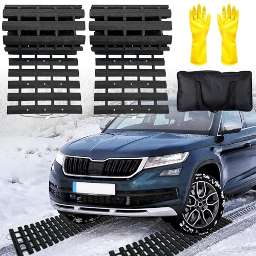 EVTIME Emergency Devices 2 pcs Tire Traction Mats 39.3' (L) x 10.8' (W), Portable for Snow, Ice, Mud, and Sand Used to Car, Truck, Van or Fleet Vehicle Off Road Winter Accessories (2PCS* 39in)