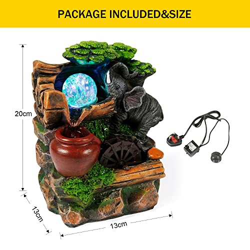 Dyna-Living Tabletop Water Fountain,Environmental Resin Meditation Fountain,Desktop Elephant Fountain,Indoor Waterfall Feature with Crystal Ball and Light for Home Office Decor Relaxation 6''X4''X8'' - Image 3