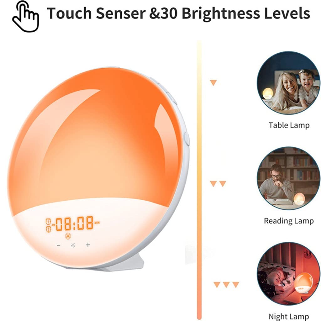 Wake Up Light Sveglia, Simulazione Alba/Tramonto, 7 Colori / 4 Sveglie/Radio FM/Snooze, Luce Notturna a Controllo Tattile, Ideale per Bambini e Adulti